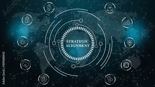Photos Strategic alignment visualized with network and business concepts Business ,Internet and network concept data transfer to multi devices futuristic technology on a color background