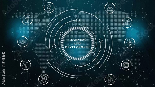 Tableau sur toile Learning and Development Network Connecting Global Business Icons ,business concept ,Technology Network spreading animation