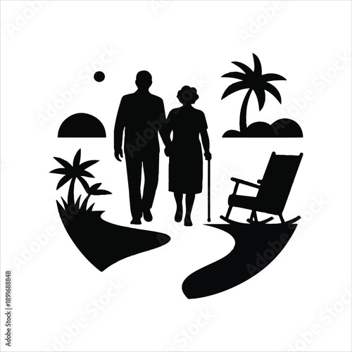 Retirement vector art logo design black and white