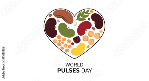A heart-shaped illustration filled with various legumes symbolizes World Pulses Day.
