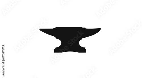 A solitary black anvil rests on a stark white background, symbolizing craftsmanship.