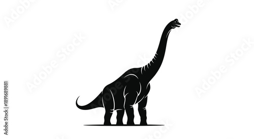 A silhouette of a long-necked dinosaur stands against a white background.