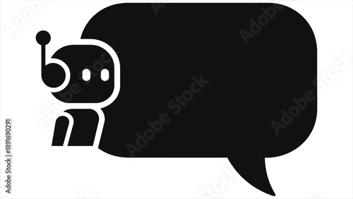 Artificial Intelligence Chatbot Robot Message Bubble Vector Icon. AI Virtual Assistant Communication Silhouette Symbol. Tech Support Automation Black Graphic Design Element.