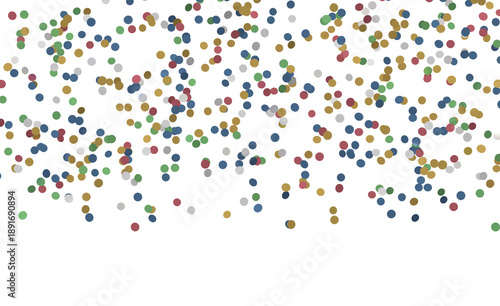 Festive abstract design of colorful confetti dots on white background. Perfect for celebrations, birthdays, and parties.