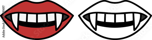 Vampire Mouth with Fangs and Red Lips Vector Illustration