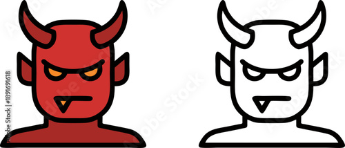 Red Devil Face and Demon Character Halloween Vector Icon
