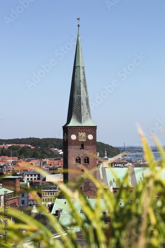 View of the cathedral of Aarhus in Denmark from a rooftop