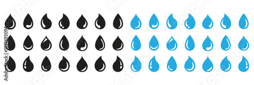 Raindrops icon line style. Graphic design element vectors. Water drop icons logo vector. Minimal teardrop icon set of liquid drops in simple vector silhouettes. Water drop icons linear icon