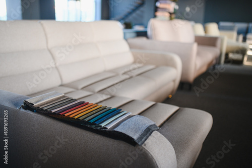 Obraz na plátne Fabric samples for sofa upholstery selection in showroom