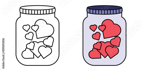 Jar Filled with Hearts Illustration Love and Affection Symbol