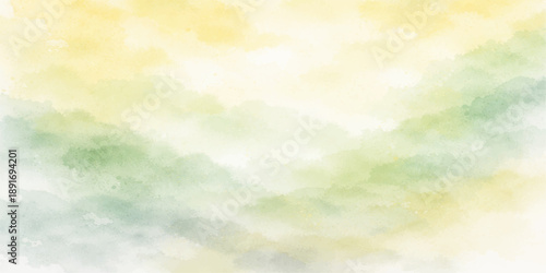 Abstract colorful watercolor background of a bright blue sky with white clouds and beautiful summer sunlight in a clear atmosphere