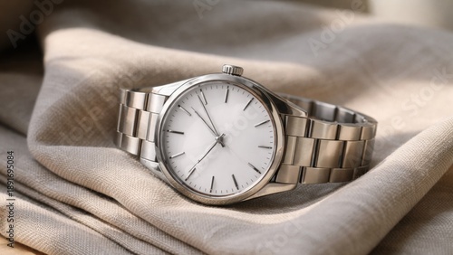 Wallpaper Mural A silver watch resting on soft fabric. Torontodigital.ca