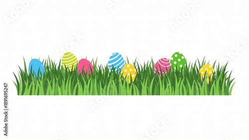 Colorful easter eggs hidden in green grass on transparent background for spring design transparent background