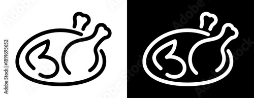 Chicken icon outline contour in clean vector line style. Simple pictogram for food industry, packaging, farming, butcher shop design. Isolated editable.