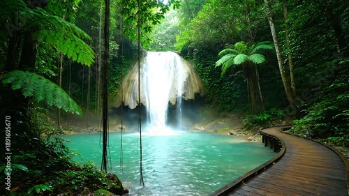 Tropical Waterfall in Lush Green Forest.