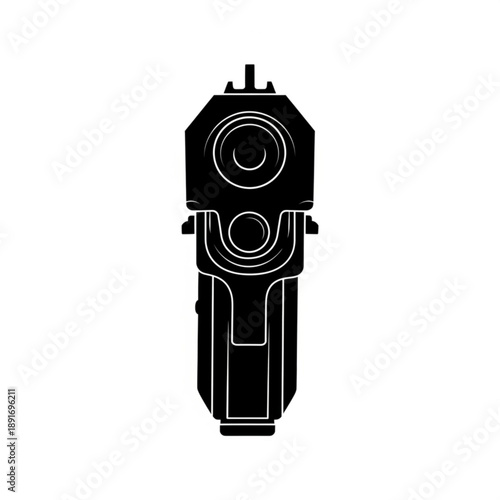 Black and white illustration of a futuristic gun or blaster