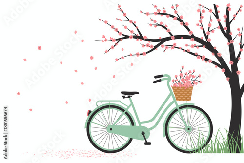 Bicycle with flowers in the park illustration