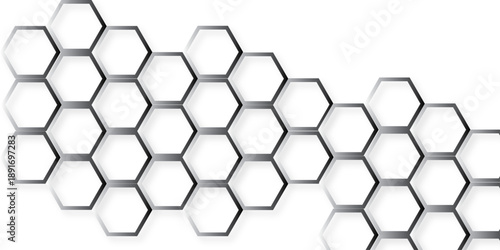 White Hexagonal Background. Luxury White Pattern. Futuristic honeycomb mosaic white background. Abstract embossed hexagon. Surface polygon pattern with glowing hexagon paper texture.