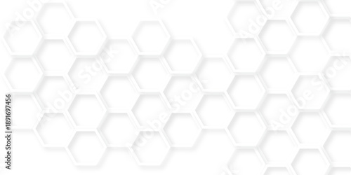 White Hexagonal Background. Luxury White Pattern. Futuristic honeycomb mosaic white background. Abstract embossed hexagon. Surface polygon pattern with glowing hexagon paper texture.