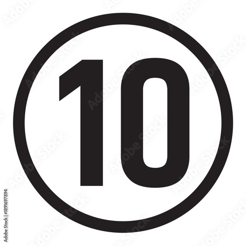 10 Speed Limit Sign Icon – Black and White Circular Road Symbol