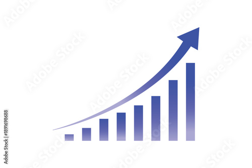 Black upward arrow and bar chart symbolizing business growth, success, and financial progress on a crumpled white  background
