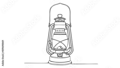 Camping Lantern Vintage Kerosene Light Line Art Adventure Gear Concept