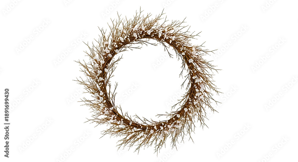 Fototapeta premium Rustic Wreath with White Flowers and Twigs