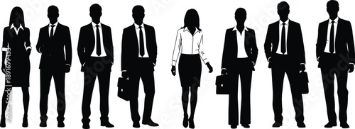 business people professionals silhouettes group corporate team office workers executives managers leadership human black isolated vector