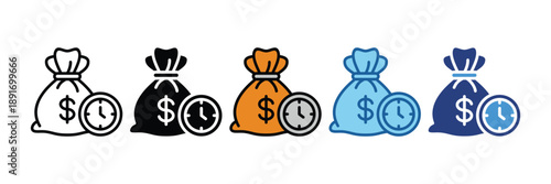 Hourly Rate  Icon Set Multiple Style Collection