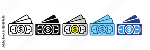 Cash  Icon Set Multiple Style Collection