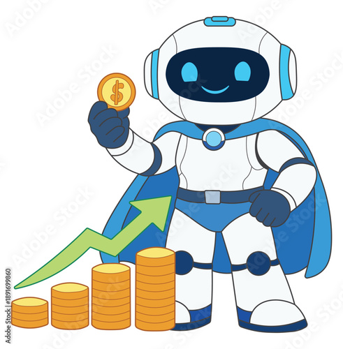 Friendly AI Robot Driving Financial Growth and Business Success Technology