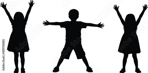 Children, Silhouette, Kids, Joy, Freedom, Happiness, Celebration, Energy, Play, Childhood, Fun, Excitement, Movement, Standing, People, Human, Positive, Active, Concept, Lifestyle