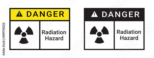 Radiation Hazard Warning Sign Set, Danger Nuclear Symbol Label, Radioactive Safety Alert Icon, Industrial Hazard Signage Isolated on White Background.