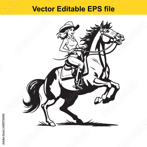  vector illustration of cowboy riding horse in editable eps format