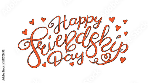 Happy Friendship Day hand lettering quote, handwritten typography isolated on transparent. Hand drawn text, calligraphy. Vector illustration. International holiday design element, clip art
