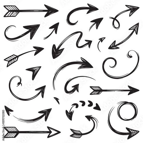 Wallpaper Mural Hand Drawn Sketch Arrow Vector Set with Curved and Straight Directional Arrows Isolated on White Background Torontodigital.ca