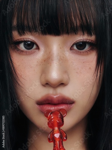 Trendy Korean Young girl Close-up Portrait