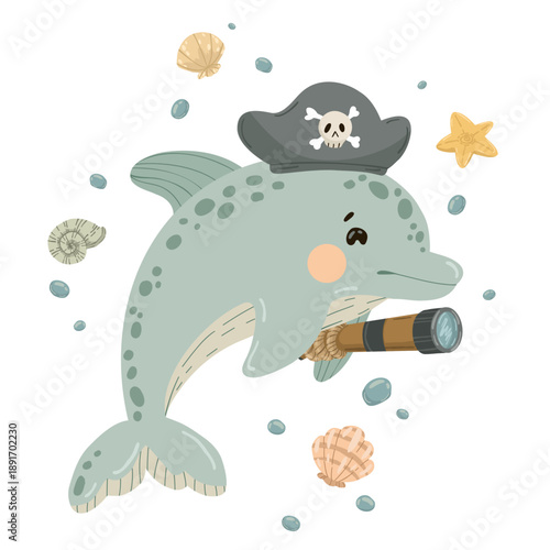 spyglass, anchor with rope, ship wheel, and a message in a bottle. Ideal for educational materials, game design