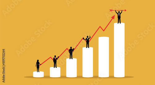 Business people climbing career growth chart toward success