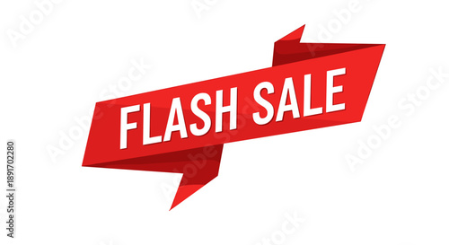 Red Ribbon Banner Announcing Flash Sale Event.