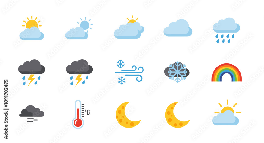 Fototapeta premium Collection of Weather Icons Representing Different Atmospheric Conditions.