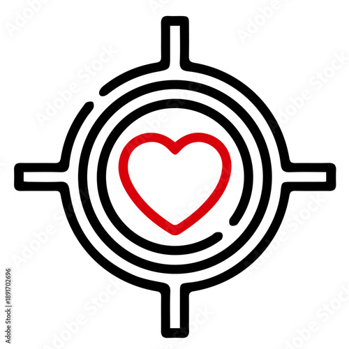 Red Heart Under Crosshair on Transparent Background – Love Target Concept on Transparent Background