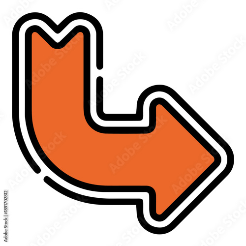 "Orange Arrow Turning Down and Right, Direction and Growth Concept, Transparent Background"