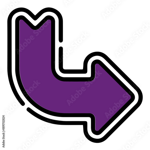 "Purple Arrow Turning Down and Right, Direction and Growth Concept, Transparent Background"