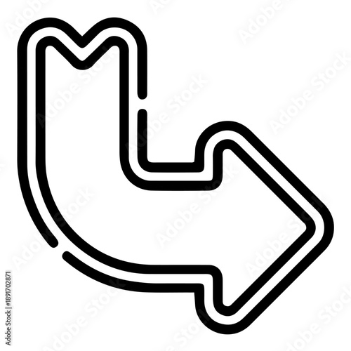 "White Arrow Turning Down and Right, Direction and Growth Concept, Transparent Background"