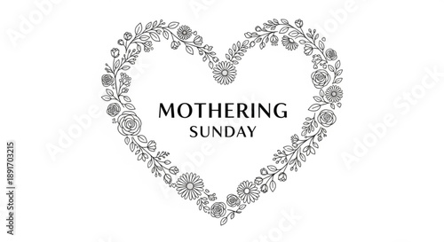 Heart shaped floral wreath mothering sunday greeting card design