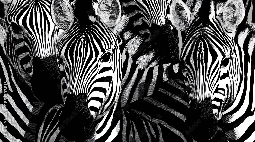 Fototapeta premium Seamless Zebra Print Pattern Design Featuring High Contrast Black and White Tones Suitable for Textile Applications and Decor