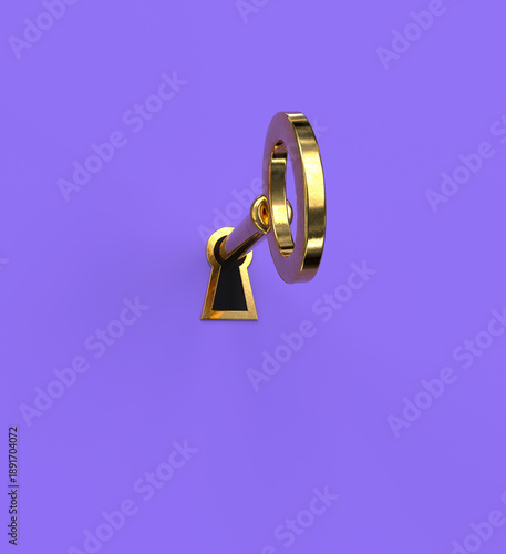 Golden key in purple keyhol...