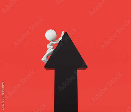 3d Man climbing up black ar...