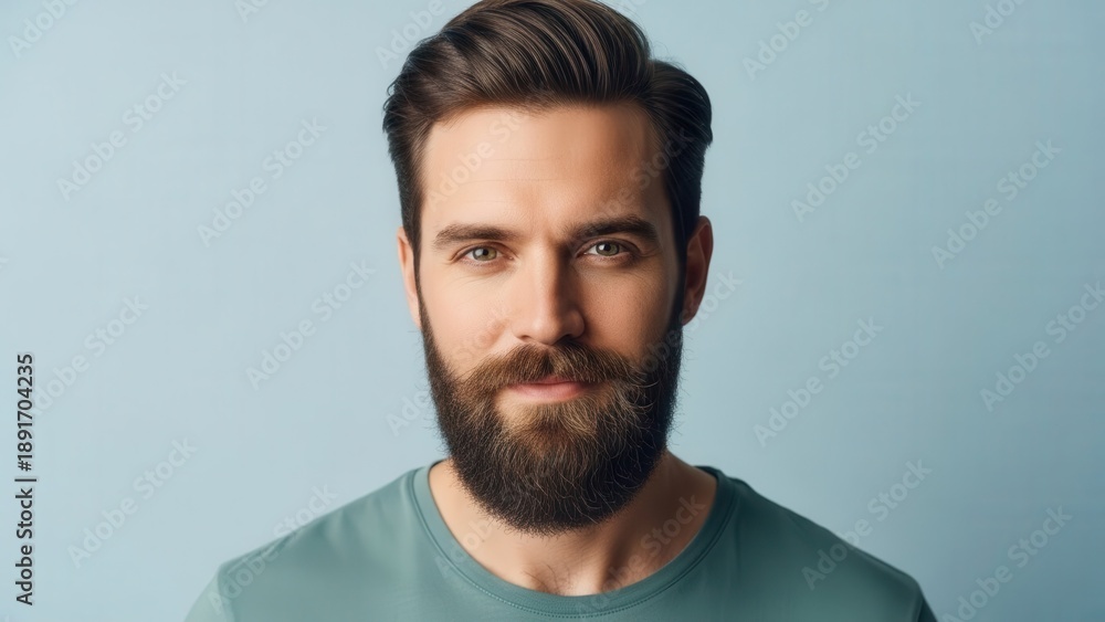 Fototapeta premium Man Beard Portrait Blue Background